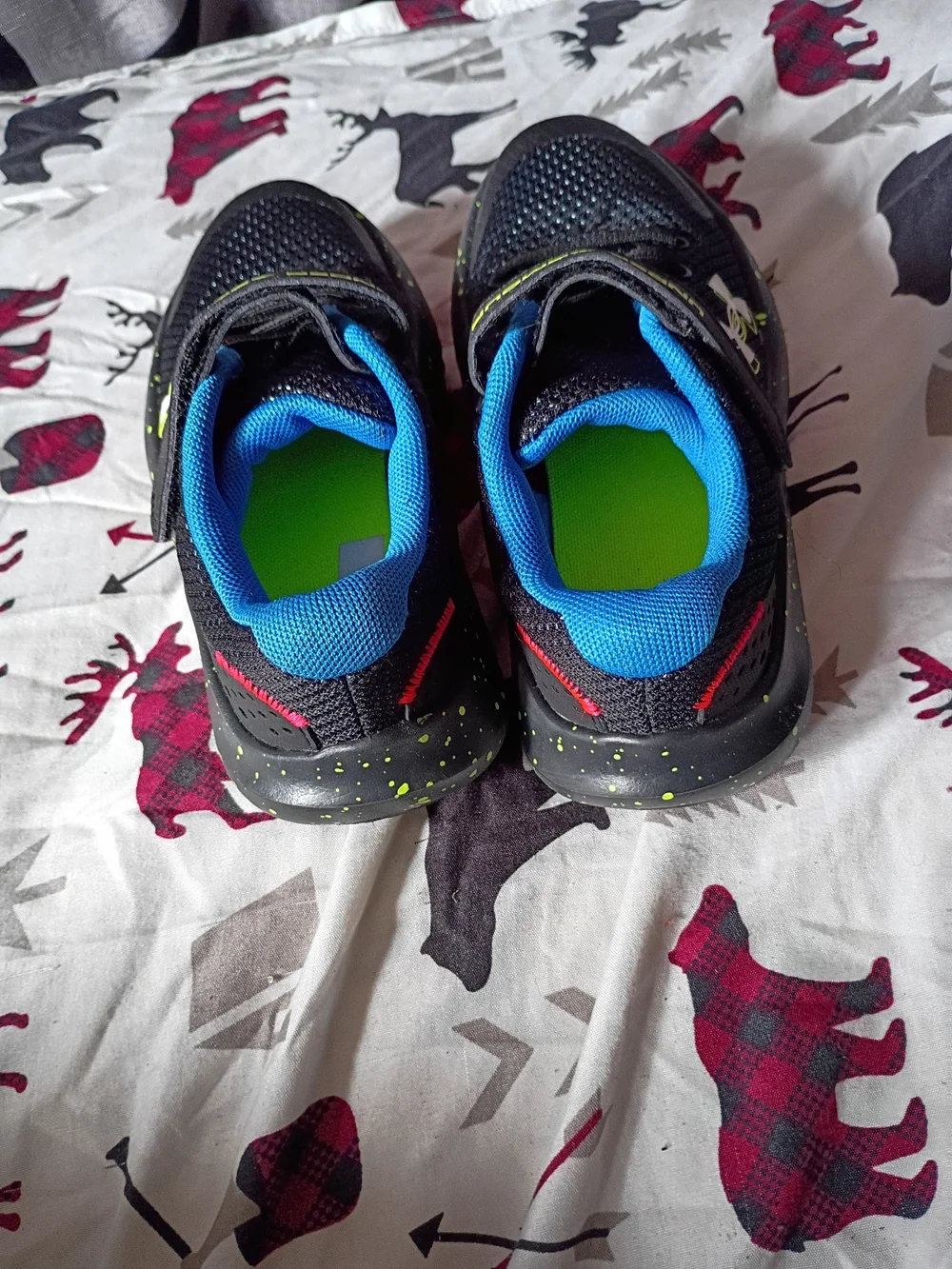 Under Armour Boys Black Sneakers with Blue Lining and Neon Yellow Accents